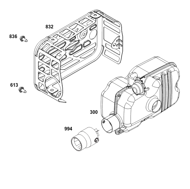 Exhaust Group Diagram and Parts List for 125P02-0008-H5 100000 - 19Z999 Briggs and Stratton Engine